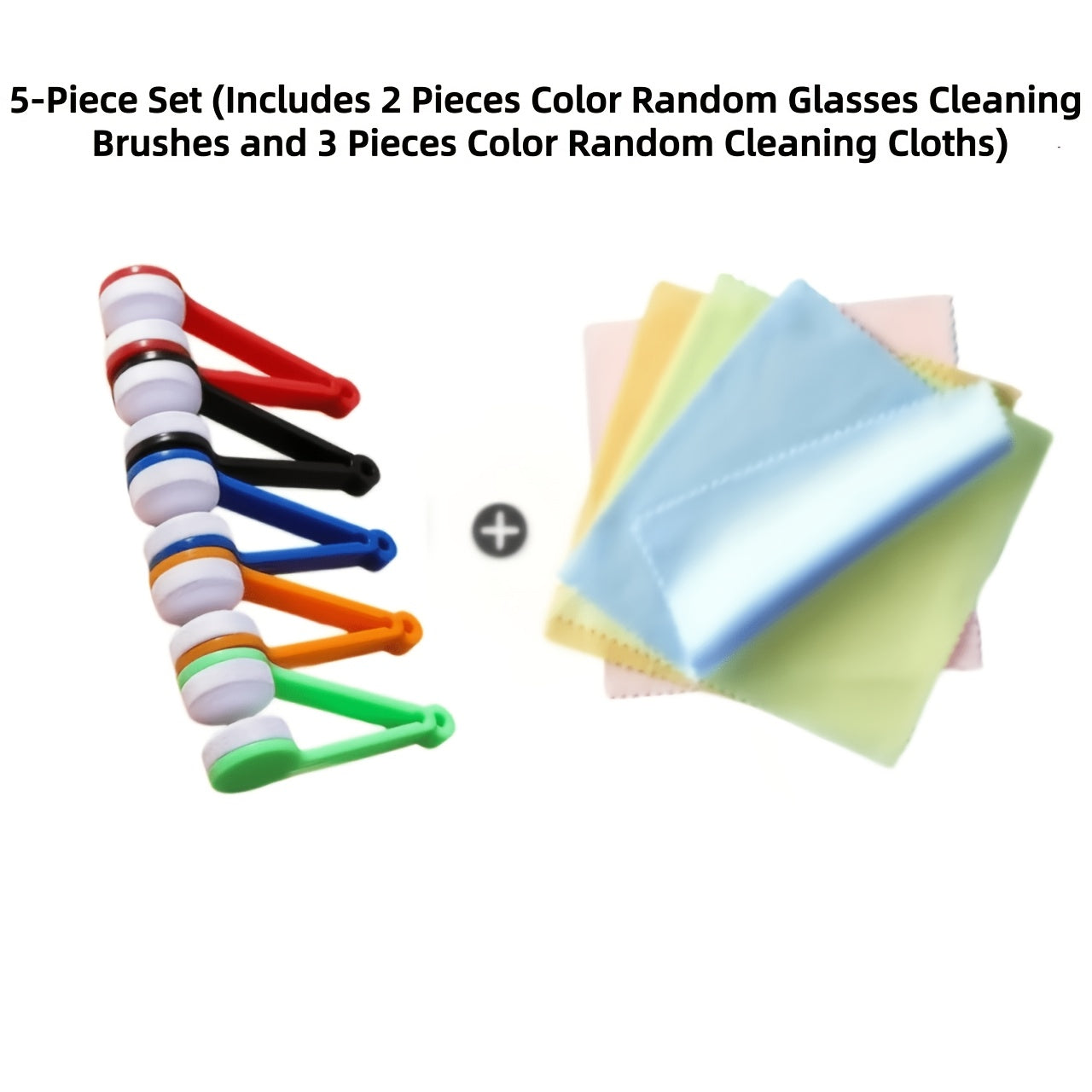 5pcs Eyeglass Cleaning Brush And Cloth Set (Includes 2pcs Random Color Cleaning Brushes And 3pcs Random Color Cleaning Cloths), Fashionable, Portable Eyeglass Wiping, Non-Scratch Lens Cleaning Clip, Stain Removal, Perfect Gift for Glasses
